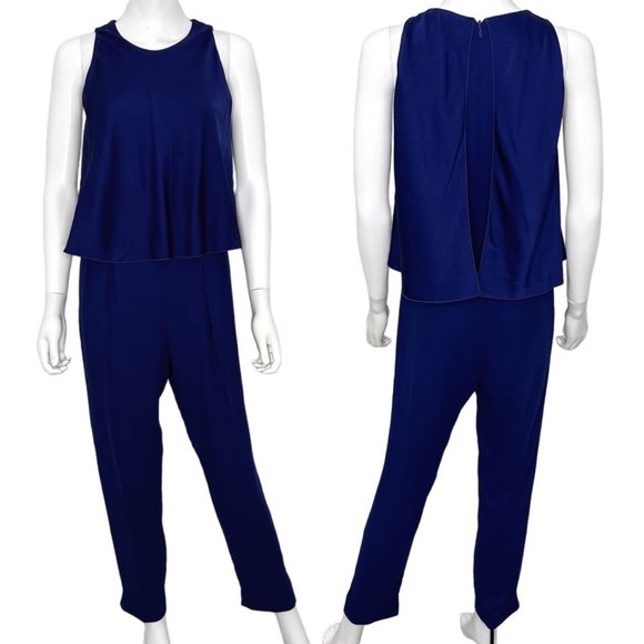 Max Mara Sleeveless Layered Pleated Tapered Leg Jumpsuit in Royal Blue Size 4 - Picture 1 of 16